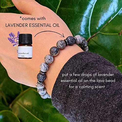 Bracelet en pierre de lave hommes 8mm élastique 17cm diffuseur parfum - 3