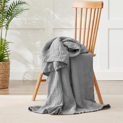 Image of 100% Cotton Muslin Blanket 40 inch x 40 inch, Breathable and Lightweight Cotton Throw Blankets, Soft Cooling Summer Gauze Blanket for All Season, Grey