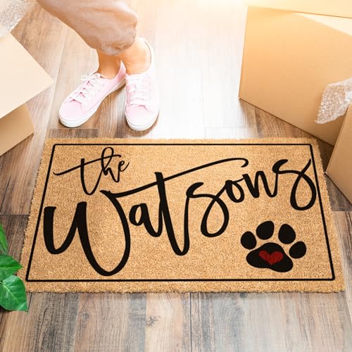 Personalized Door Mat, Custom Coir Doormat with Family Name - 5 Designs, 3 Sizes - Housewarming Gifts, Wedding Gifts for Couple, Front Door Mat for Outdoor Decor, Anti-Slip Backing