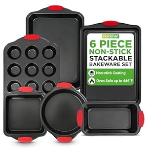 NutriChef Baking Pans Set – 6 Piece Bakeware with Nonstick Carbon Steel for Easy Release and Cleanup, Durable and Versatile Design, Includes Cookie Sheet, Loaf Pan, Muffin Tin & More