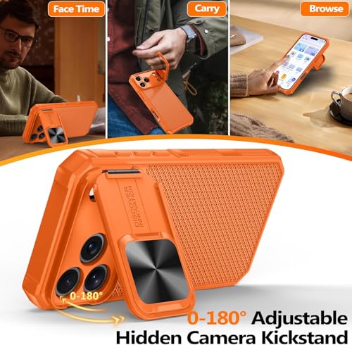 Image of Magnetic for iPhone 17 Pro Max Case with Privacy Screen Protector[Fit for Magsafe][Slide Camera Cover][Kickstand][Military Grade Protection]Shockproof Rugged Case for iPhone 17 Pro Max Orange