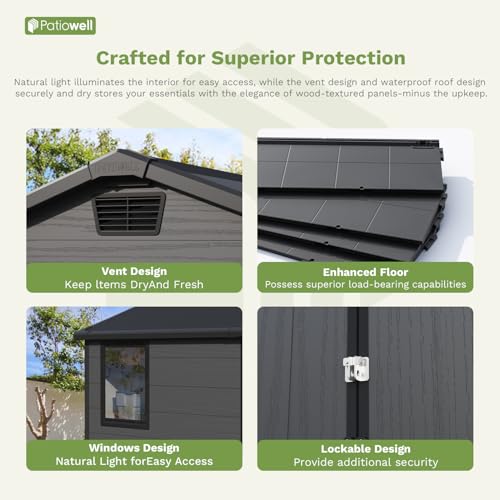 Image of Patiowell 6X4 FT Plastic Outdoor Storage Shed with Floor, Resin Garden Shed