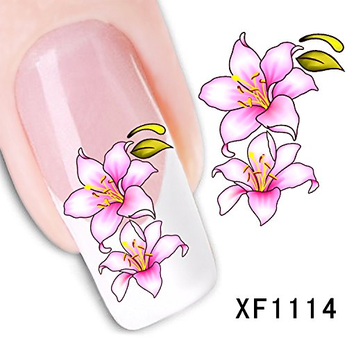 Dalin 3D Nail Art Tips Stickers False Flower Nail Design Manicure Decals Nail Art Water Nail Art Decal/Tattoo/Sticker XF1114, 24 Stickers One Sheet