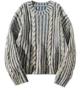 RoseSeek Men's Cable Knit Color Block Sweater Crewneck Long Sleeve Drop Shoulder Vintage Pullover...