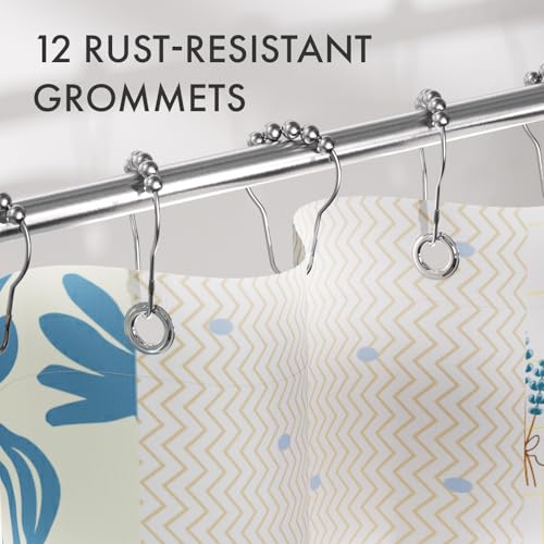 Image of AmazerBath Shower Curtain, 72 inchx72 inch Washable Cloth Spring Blue Blossom Serenity Shower Curtain with 12 Shower Curtain Hooks, Fabric Colorful Romantic Style Curtain Set for Bathroom Home Decor