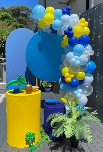 Image of Yellow Blue Clear Balloon, 60 Pcs 12 Inches Metallic Blue Balloons for Underwater Theme Party Decorations Birthday Balloons Baby Shower Engagement Party Supplies
