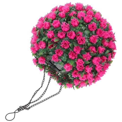 MUCKLILY Solar Powered Floral Hanging Topiary Ball Light for Outdoor Wedding Garden Decor Realistic Artificial Plant Balls for Patio and Warm LED