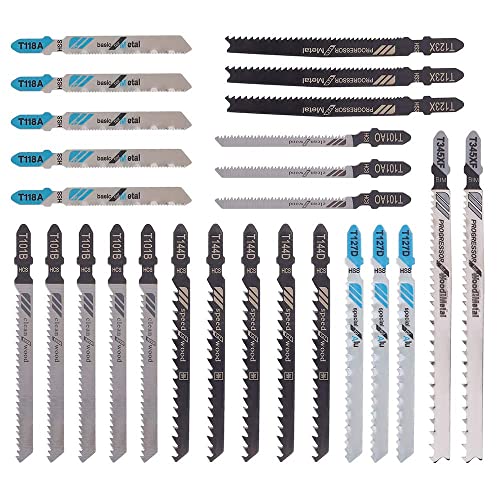 Lot de 25 Coffret de Lames de Scie Sauteuse pour Couper du Métal, du Bois, du PVC, etc;T118A / T144D / T101B/T123X / T101AO/T127D / T345XF,Convient pour Bosch, Black & Decker, Makita, Dewalt.