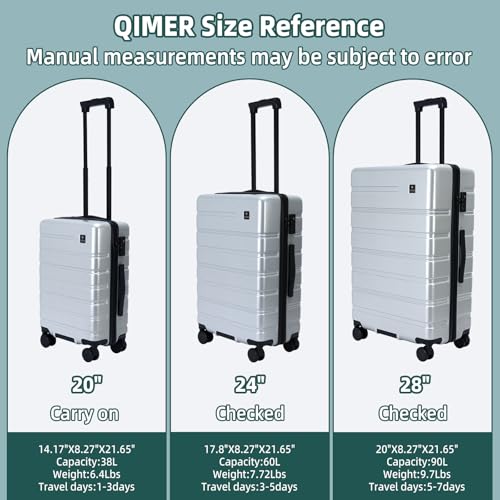 Image of Carry on Luggage, PC Hard Shell Suitcase 22x14x9 Airline Approved TSA Lock YKK Zippered Double Spinner Wheels Lightweight Suitable for Men and Women, 20 Inch Silver