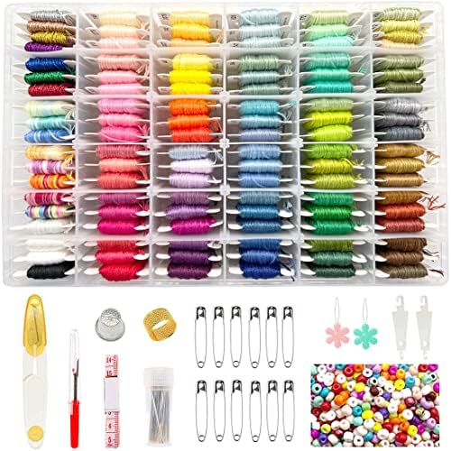 660Pcs Friendship Bracelet String Kit with Storage Box, Embroidery Floss Kit Include 110 Colors Embroidery Thread, 500 Beads, 50 Cross Stitch Tools for Hand Embroidery Knitting Sewing Floss Bobbins