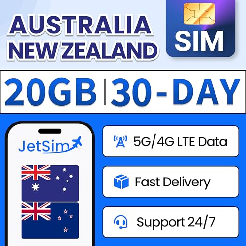 Australia & New Zealand SIM Card (30 Days), 20GB High-Speed Data, Quick Activating, Plug & Play, Hotspot Support, Easy to Use Travel Data SIM Card
