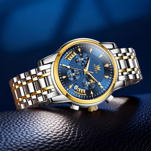Image of OLEVS Watch for Men Classic Business Dress Analog Quartz Stainless Steel Waterproof Luminous Date Diamond Men Silver Watch