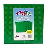 Brick Building Extra Large Base Plates (4 Pack) - 10'x10' Green Stackable Baseplates for Toy Bricks...