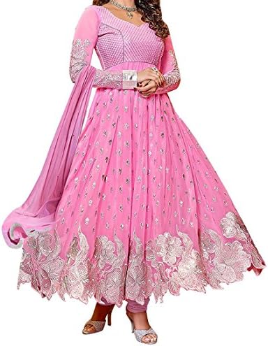 Unstitched Georgette Party Wear Anarkali Suit in Baby Pink Colour