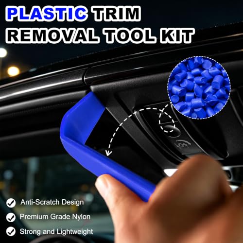 Image of 18 Pcs Auto Trim Removal Tool Kit with Non-Scratch Plastic Pry Tool Fastener Clip Pliers and Tire Caps Valve, Interior Door Panel Clip Removal Set for Vehicle Dash,Blue