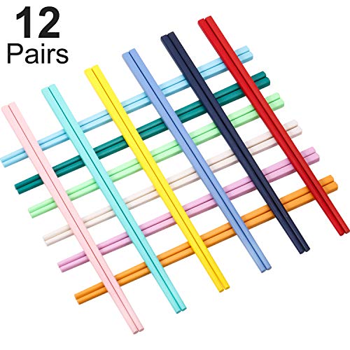 Boao 12 Pairs Reusable Fiberglass Chopsticks， Dishwasher Safe Lightweight Chopsticks Set (Multicolor)