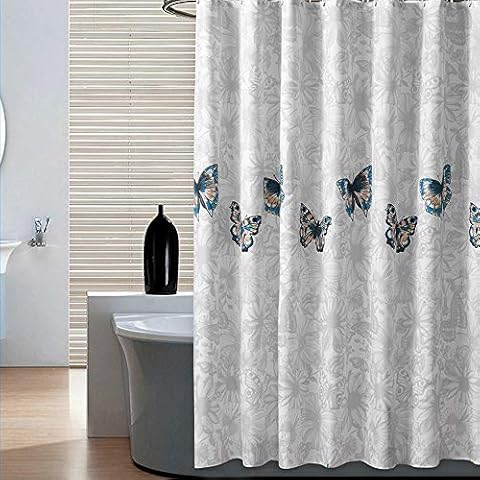 mefound Shower Curtain Butterfly Flower Pattern White Waterproof Mould Proof & Mildew Resistant Bathroom Curtains with 12 hooks,180x180cm(72x72Inch) Cover