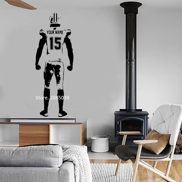 Personalizzato Nome Calcio Decalcomania Americano Football Boy Wall Art Sport Adesivi Da Parete Vinile Personalizzato Nome e Numeri LC1064