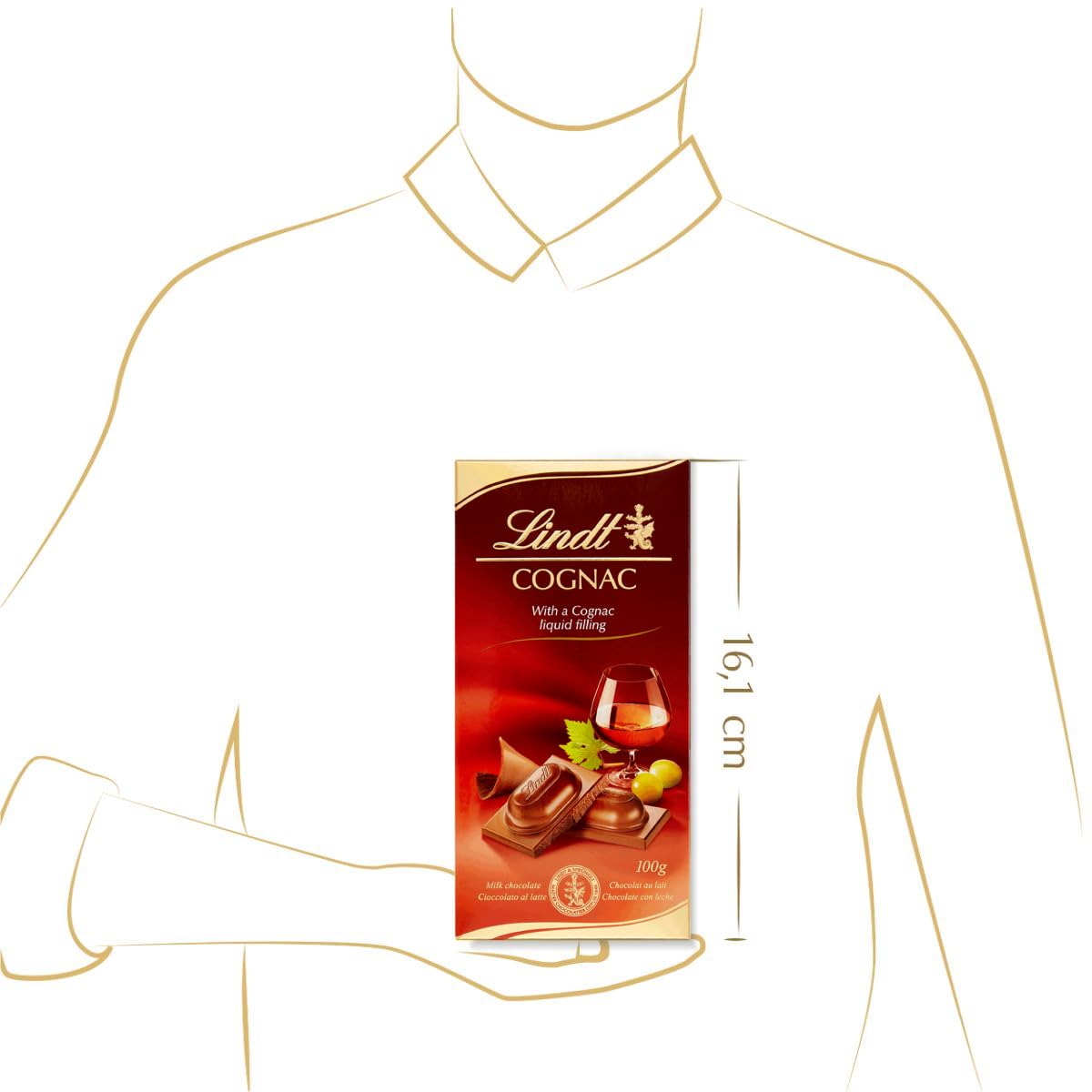 Lindt Tavoletta Cognac, Tavoletta di Cioccolato al latte ripiena al Cognac, Formato tavoletta 100g