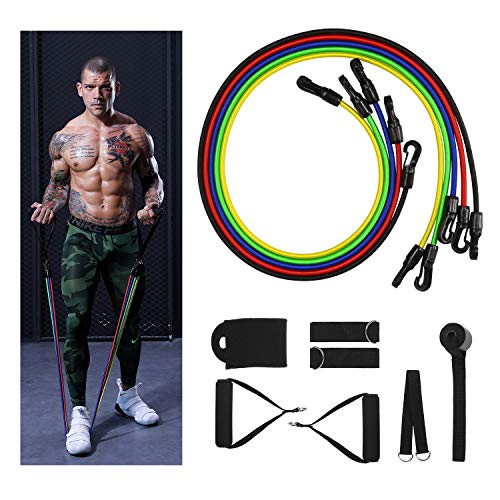 Chesbung Juego de bandas de resistencia para ejercicios, bandas de tensión con 5 tubos, empuñaduras de mano, anclaje de puerta, anillo de pie y bolsa de almacenamiento para mujer, yoga, crossfit