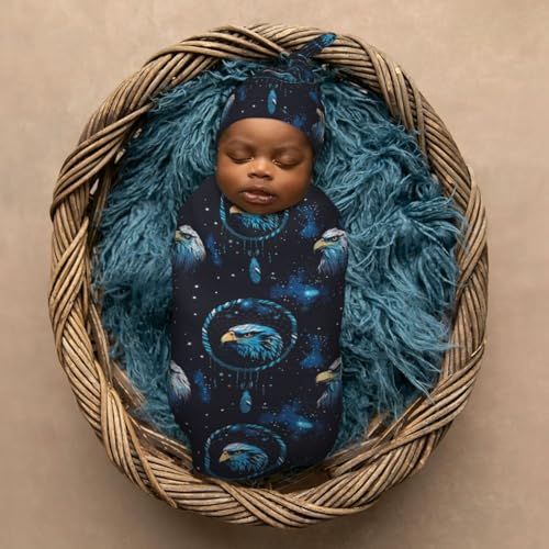 Image of Dream Catcher with Eagle Newborn Swaddle Blankets Hat Sets Soft Baby Receiving Blanket Swaddle Sack for Baby Shower Infant Boy Girl Gift