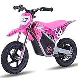 OLALA Electric Dirt Bike for Kids Aged 3-7, 200W Racing Grade Electric Motorcycle, Up to 8MPH & 2 Speed Settings, Safe Disc Brakes, 12'' Off-Road Knobby Tires, Pink