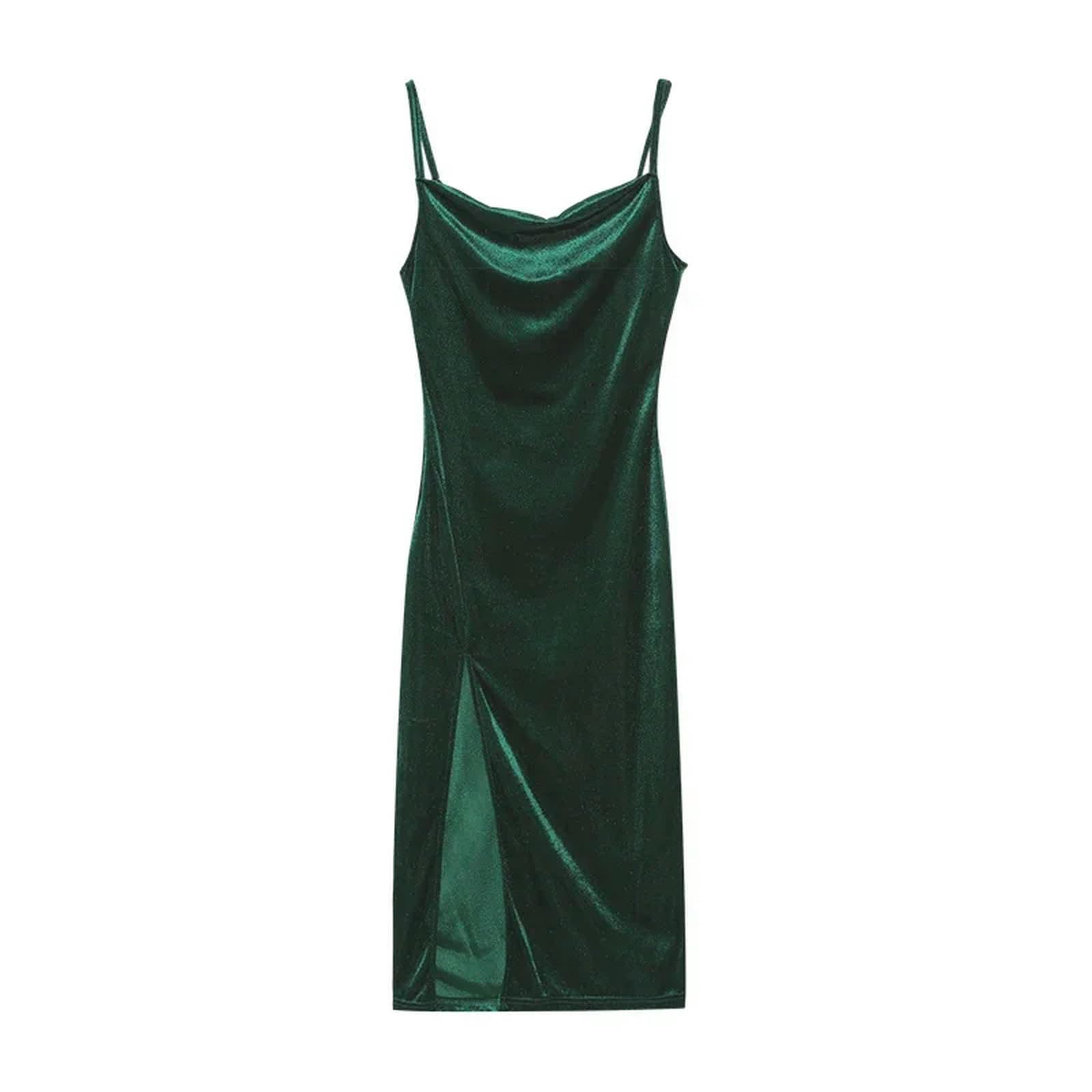 Robe fendue à bretelles verte pour femme en taille M tendance printemps-été