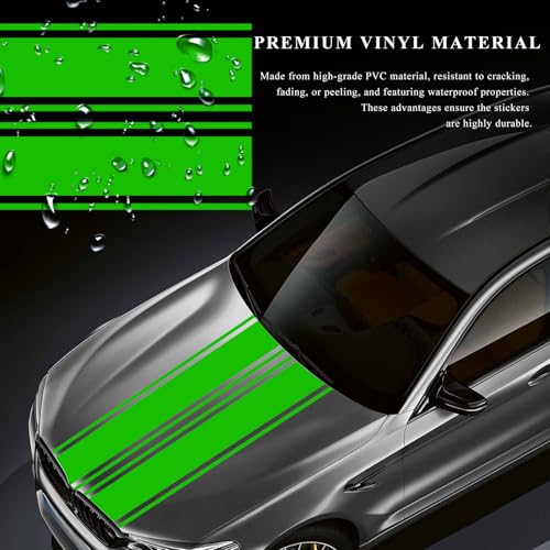 Image of 2 PCS Car Hood Sticker, 70.9 inch x 7.3 inch Waterproof Racing Stripes Auto Body Side Decals, Sports Style Hood Sticker Exterior Decoration for Most Vehicles, Car Accessories (Green)