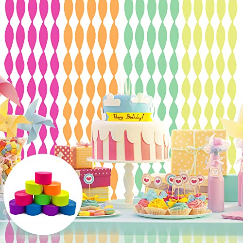 1200Feet Glow In The Dark Neon Paper Streamers Blacklight Party Neon Streamer Decorations 12 Rolls Glow Crepe Paper Uv Reactive Fluorescent Neon Fiesta Glow Party #TOP6