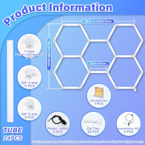 Hexagon Garage Lights - 3 Level Dimmable Hexagon Lights, Upgraded Brightness LED 192W ,6500K 25650LM Honeycomb light for Shop, Garage, Car Detailing,Workshop, Basement,Gym, Barber - image 6