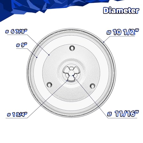 Image of 10.5 inch Glass Turntable for Microwave Hamilton Beach HB-P90D23, 252100500497, Emerson MP-P23, 10.5 inch Microwave Plate Replacement GE WB48X21336, 0.9 Cu Ft, RV 10 1 /2 inch Removable Turntable