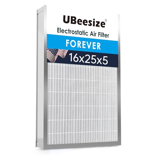 Image of UBeesize 16x25x5 Air Filter Reusable Washable | Fits 16x25x5 Slots, Actual Size: 15.75x24.69x4.33 inch,Permanent Electrostatic - for Honeywell FC100A1029, Lennox X6672, Carrier