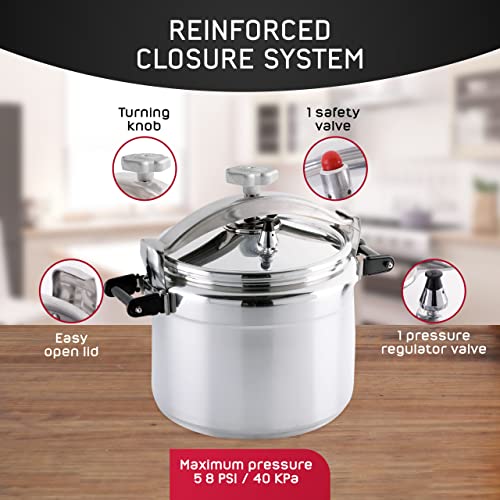 Image of Universal (Large) 26-Quart Aluminum Pressure Cooker for Professional Use - Commercial-Grade, 1 Safety Valve, Reinforced Handles, Easy-Open Lid, - Ideal for Large Kitchens, and Restaurants