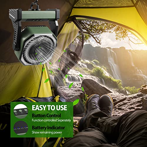 Addacc 20000Mah Battery Operated Fan, Portable Camping Fan With Light And Hook, Rechargeable Desk Fan, 270° Pivot 4 Speeds Battery Powered Outdoor Fan For Tent Car Travel Sleep Hurricane Power Outages #TOP5