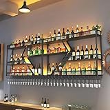 Portabottiglie Grande A Parete,Mensole Flottanti per Unità Bar,Con Portabottiglie da Espositore in Ferro con Luce a LED,Design di archiviazione Multifunzionale,Materiale in Acciaio al Carbonio,Gancio