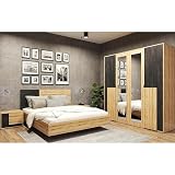 Bafra   Chambre à Coucher Adulte Complète Avec Lit 160x200 Avec Matelas, 2 Tables De Chevet, Commode, Armoire Avec Portes Coulissantes L:200 x H:208 x P:65 cm, Superb   Artisan Chêne Kiefer