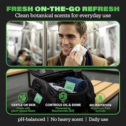 Image of Zero Trace Travel Deodorant Wipes for Men - 15 Individually Wrapped Body Wipe with Peppermint, Citrus & Basil, Tea Tree & Lime - Aluminum-Free, pH-Balanced Fresh Wipes for Gym, Travel & Daily Use