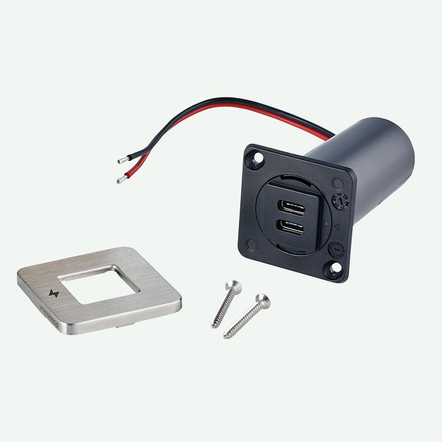 Scanstrut SC-TILE-21 Unterputz Dual USB-C Ladebuchse 10-32V | Bis zu 36W an 12V / 60W auf 24V | Ultra-Low Profile 40mm Standfläche | Edelstahl Lünette | Marine & RV Innenraum USB Ladegerät