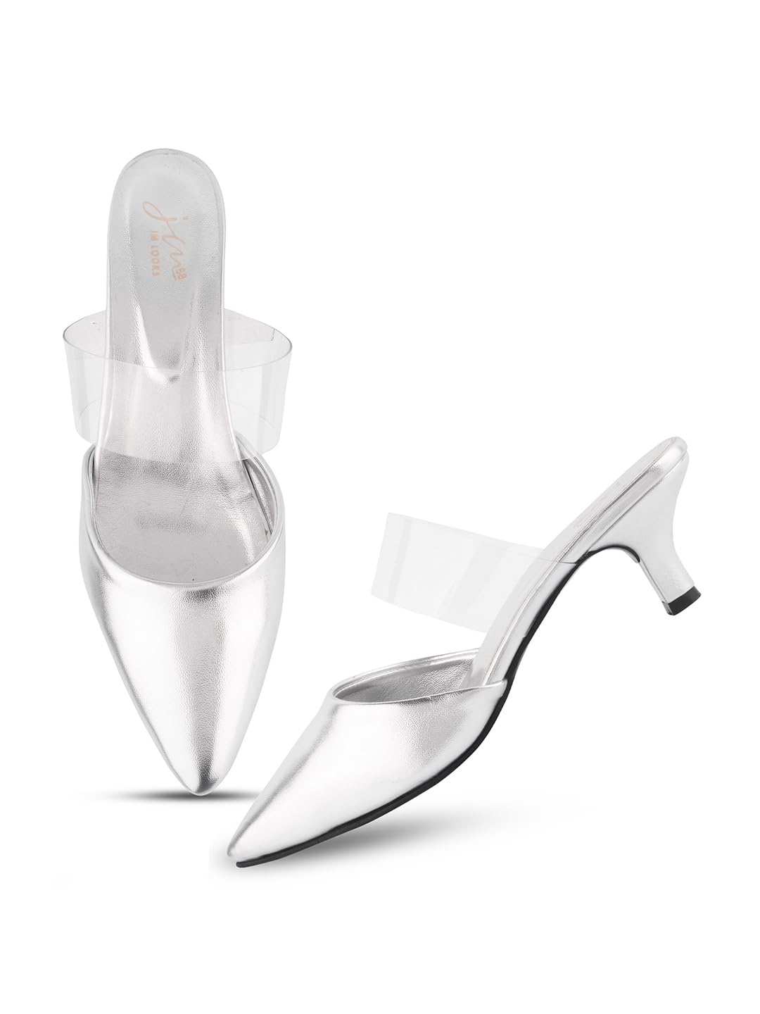 JM LOOKS Womens Silver Kitten Heel Sandals With Mules Sandal Pointed Toe Comfortable Sole In Transparent (B0D2Y4TWTT) Amazon Price History, Amazon Price Tracker
