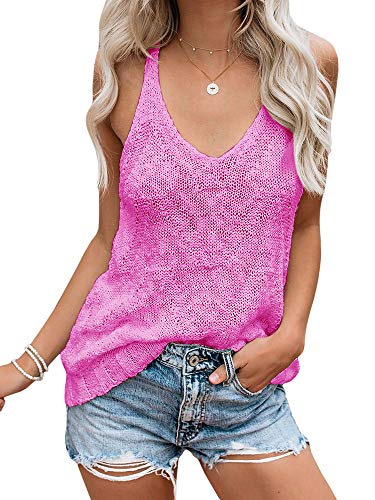 Ybenlow Womens Summer Knit Racerback Tank Tops V Neck Sleeveless Sweater Casual Sheer
