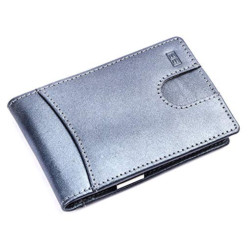 Image of Brooklyn Bridge Genuine Leather Money Clip Wallet for Men VT Silver Pearl - Premium Slim RFID Protected Leather Wallet with Cash Clip & Card Slots, Stylish Front Pocket Gift for Men