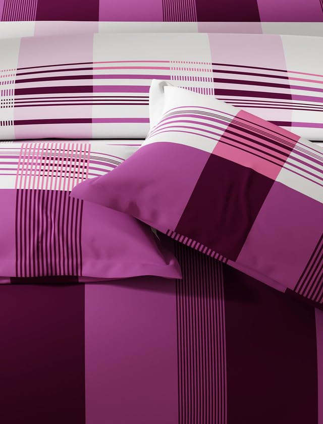 Image of United Colors of Benetton Rainbow Purple Pure Cotton King Bedsheet with 2 Pillow Covers | 144 TC | Soft, Skin-Friendly & Breathable Bed Linen | King Size Bedding Set
