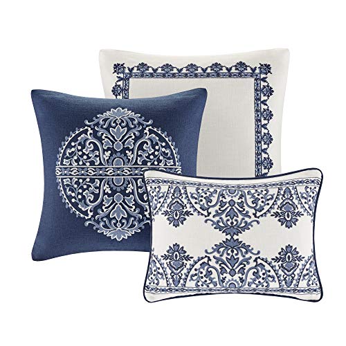 Image of Madison Park Signature Cozy Comforter Set - All Season Bedding Combo Filled Insert and Removable Duvet Cover, Shams, Decorative Pillows, Queen (92 in x 96 in), Bohemian Blue 9 Piece