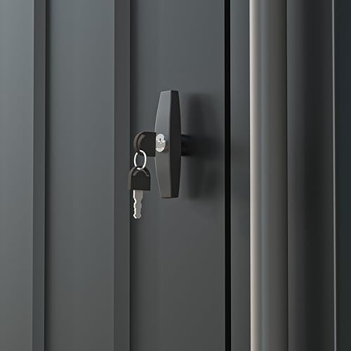 Vista 117 de Patiowell - Cobertizo de almacenamiento de 10 x 12 pies para herramientas, de metal y con puertas con cerradura, para exteriores, jardín, patio Gris