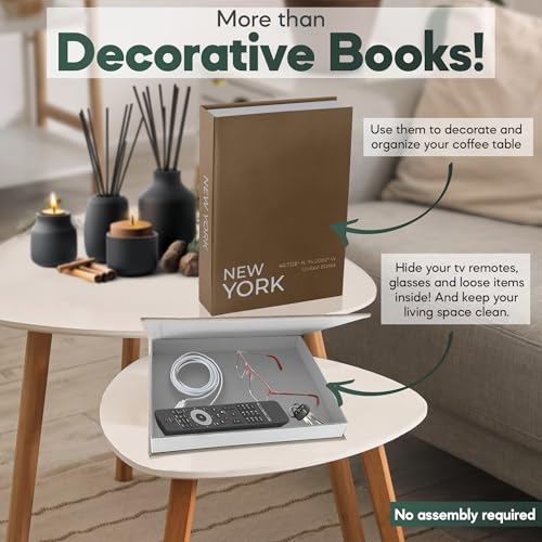 Image of Faux Book Storage Box Set - Decorative Faux Books with Hidden Storage for Coffee Table Decor, Bookshelf or Mantle - Linen Decorative Boxes (Set of 2) - Aesthetic Book Decor for Home