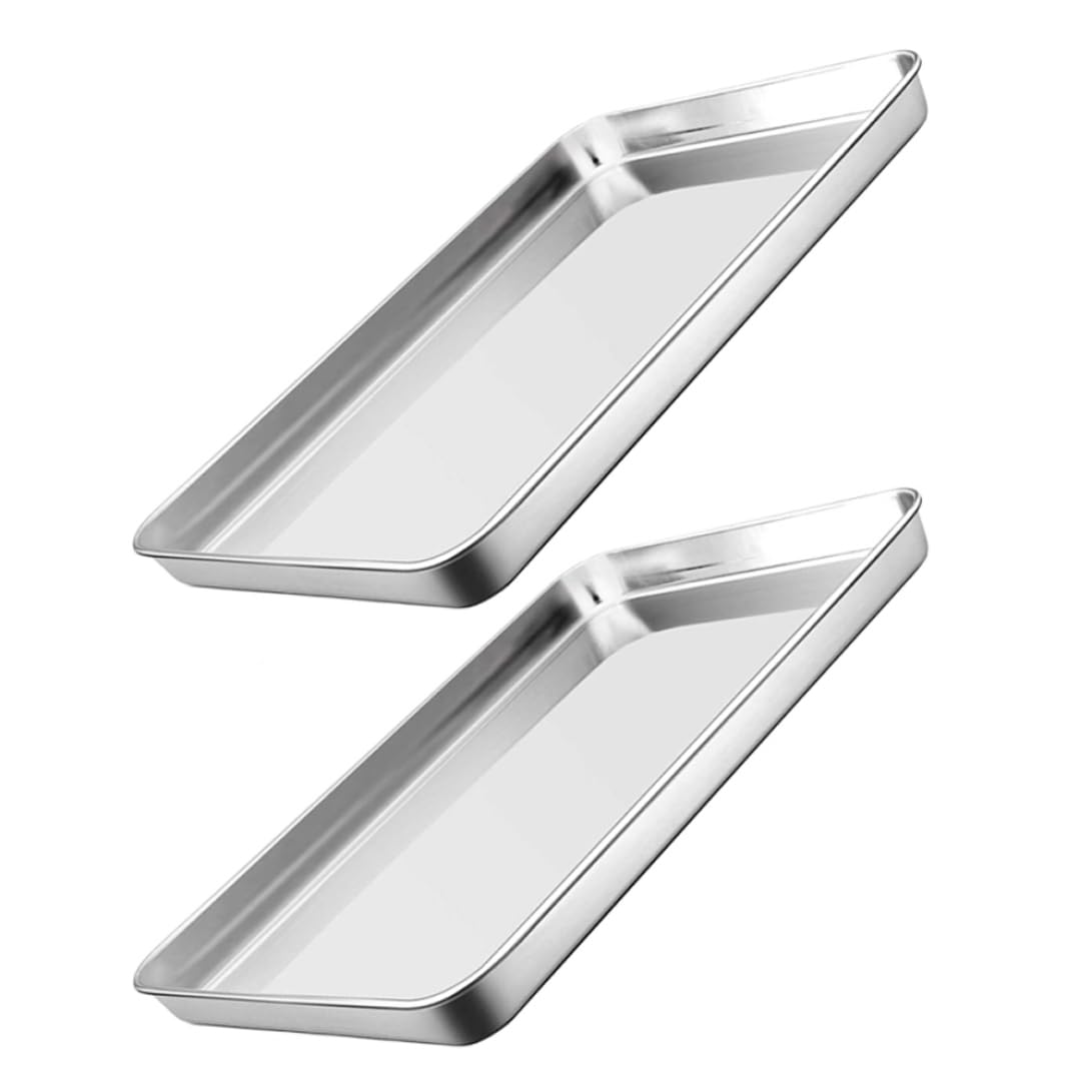 Bonalake Baking Tray Stainless Steel Oven Tray No Stick Cookie Pan Baking Sheet Pans for Cooking Tools 2PCS Cookie Pan Stainless Steel Oven