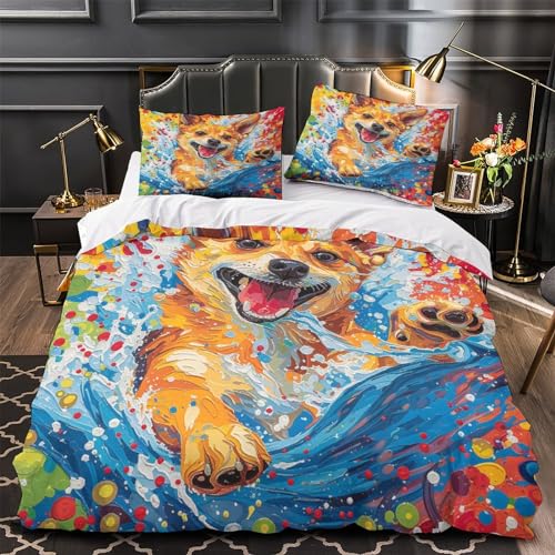 Housse de couette chien king size 220x240 cm parure 3 pièces