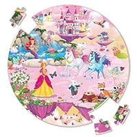SYNARRY Giant Unicorn Floor Jigsaw Puzzle for Kids 3 4 5 6 7 8 Year Olds, 70 Piece Big Round Princess Mermaid Fairy Jigsaw, Unicorn Toys Gifts for Toddlers Children Girls