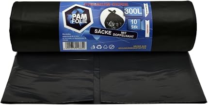 Bin Bags 300 L – Pack of 10 – XXL Large Rubble Waste Bags, Premium – 120 x 140 cm – 45 µm – Black Bin Bags – Rubble Bags – Bags for Rubble Waste, Polystyrene