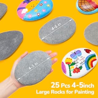 Simetufy 25 Pcs Large Rocks for Painting, 4-5 Inch River Rocks Painting Stones Smooth Flat Rocks for Painting, Natural Rocks to Paint for Arts DIY Crafts Kids Painting